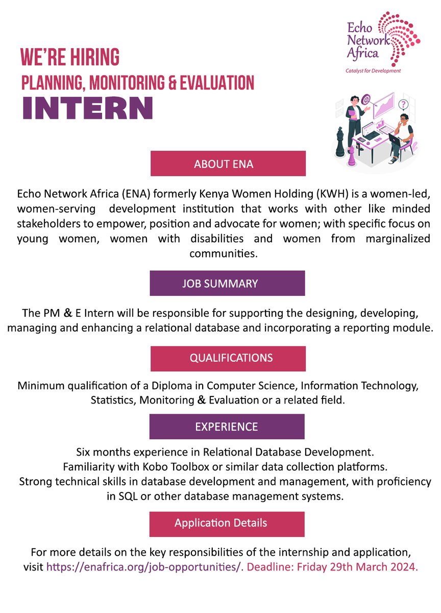 For more details on the key responsibilities of the jobs and application process, visit: enafrica.org/job-opportunit… #JobsKenya #IkoKaziKE #EchoNetworkAfrica #EchoNetworkAfricaFoundation