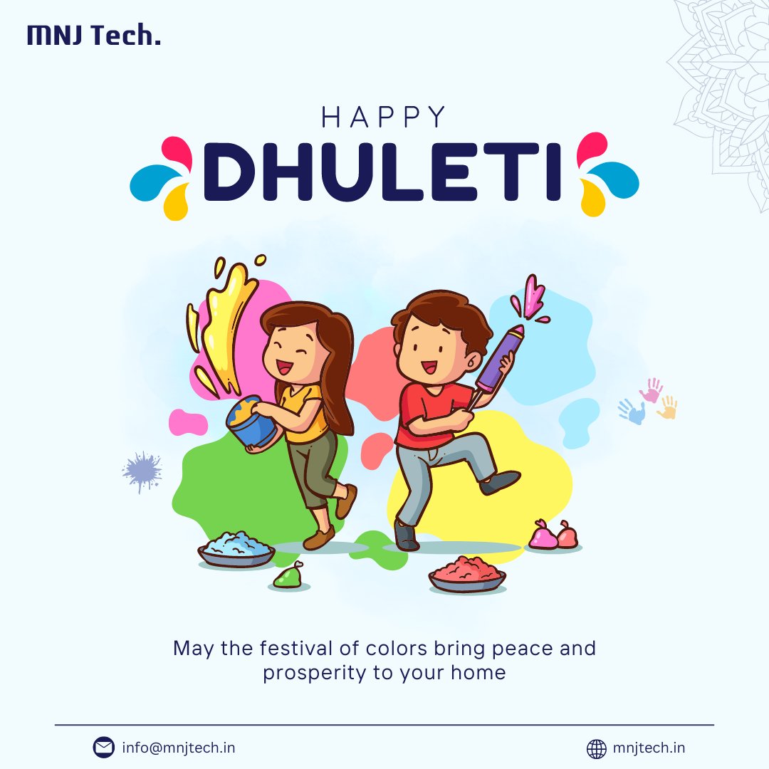 mnj_tech's tweet photo. May the festival of Dhuleti bring colorful moments, happiness, and prosperity to your life! 🌈 Wishing you all a joyful and vibrant Dhuleti from the MNJ Tech family. Let's celebrate this day with love and togetherness. Happy Dhuleti 2024!

#dhuleti #festivalofcolors  #mnjtech https://t.co/wtz5f19pch