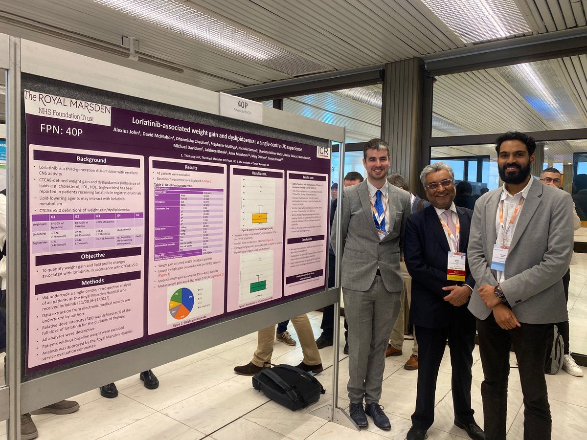 Come check out our poster on Lorlatinib associated weight gain and dyslipidaemia at #ELCC2024, important toxicities to recognise and communicate to patients!
<a href="/DrSanjayPopat/">Sanjay Popat</a> <a href="/DrDavidMcMahon/">David McMahon</a>