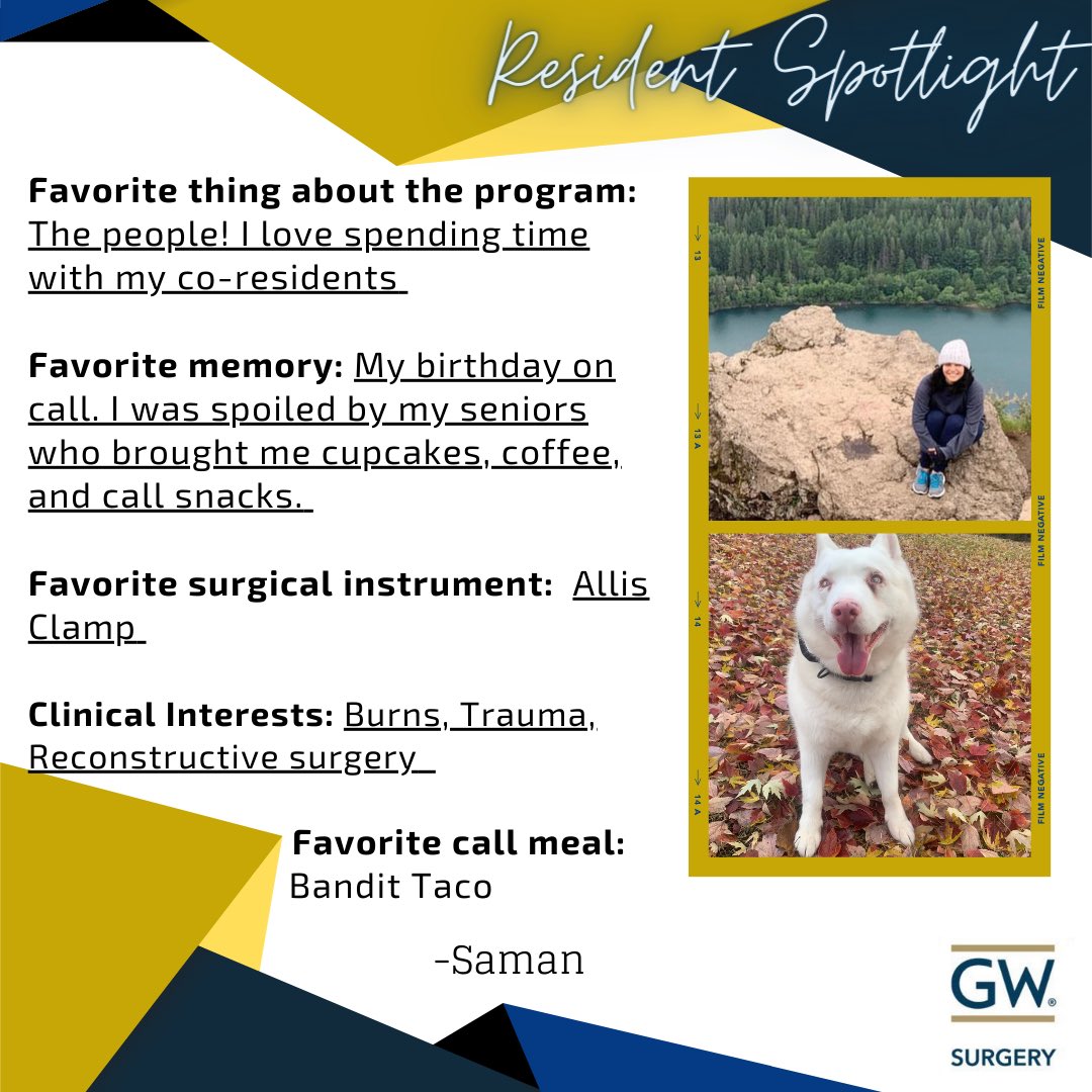 #FeatureFriday Introducing Saman, current PGY2! Join us on Fridays as we highlight our entire resident complement! 💙💛 #surgery #surgeryresidency #residency #ilooklikeasurgeon #medtwitter #doctor