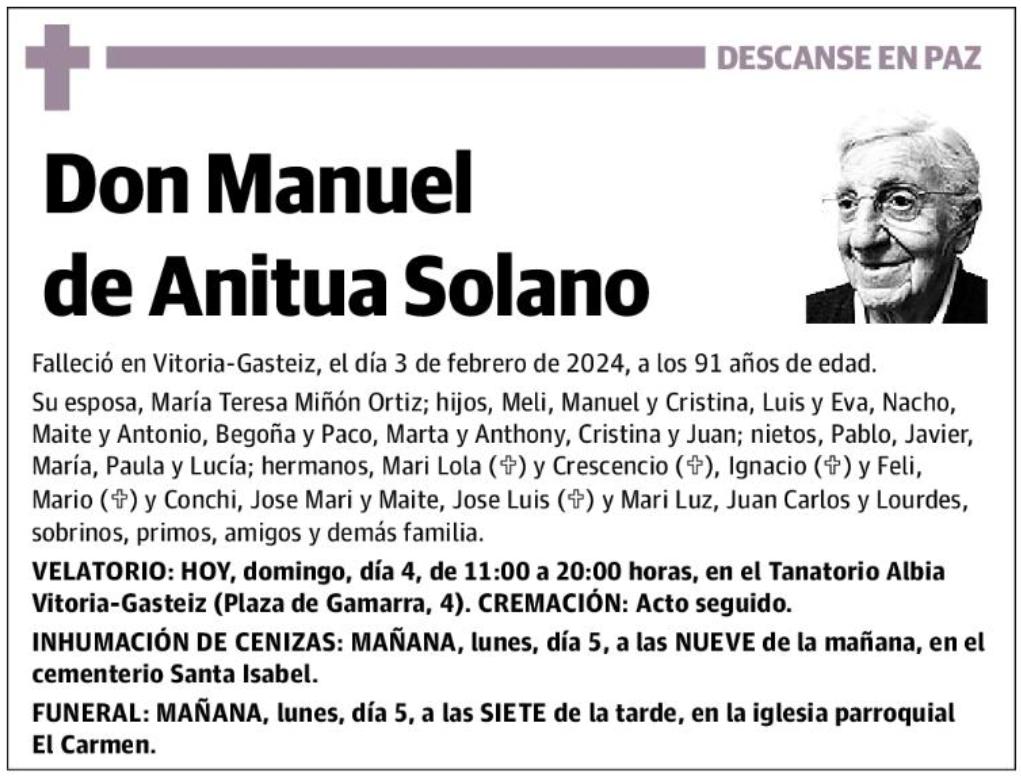 Llega la triste noticia del fallecimiento de Manuel de Anitua Solano,  profesor de Anatomía del INEF de Madrid hasta 1976. Excelente profesional,  gran profesor y mejor persona. Nos unimos al dolor de