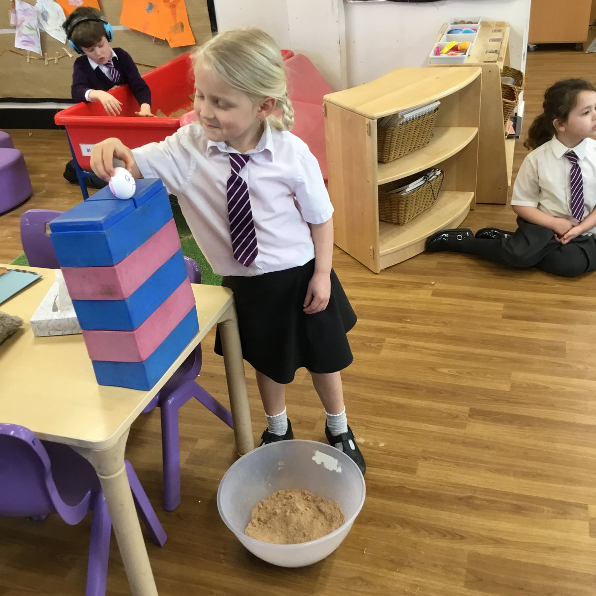 Reception class tested water, sticks, sand and a cushion to see what would save Numpty Bumpty. We loved making our predictions and carrying out the experiements! The sand saved him! #scienceweek #lovelearning