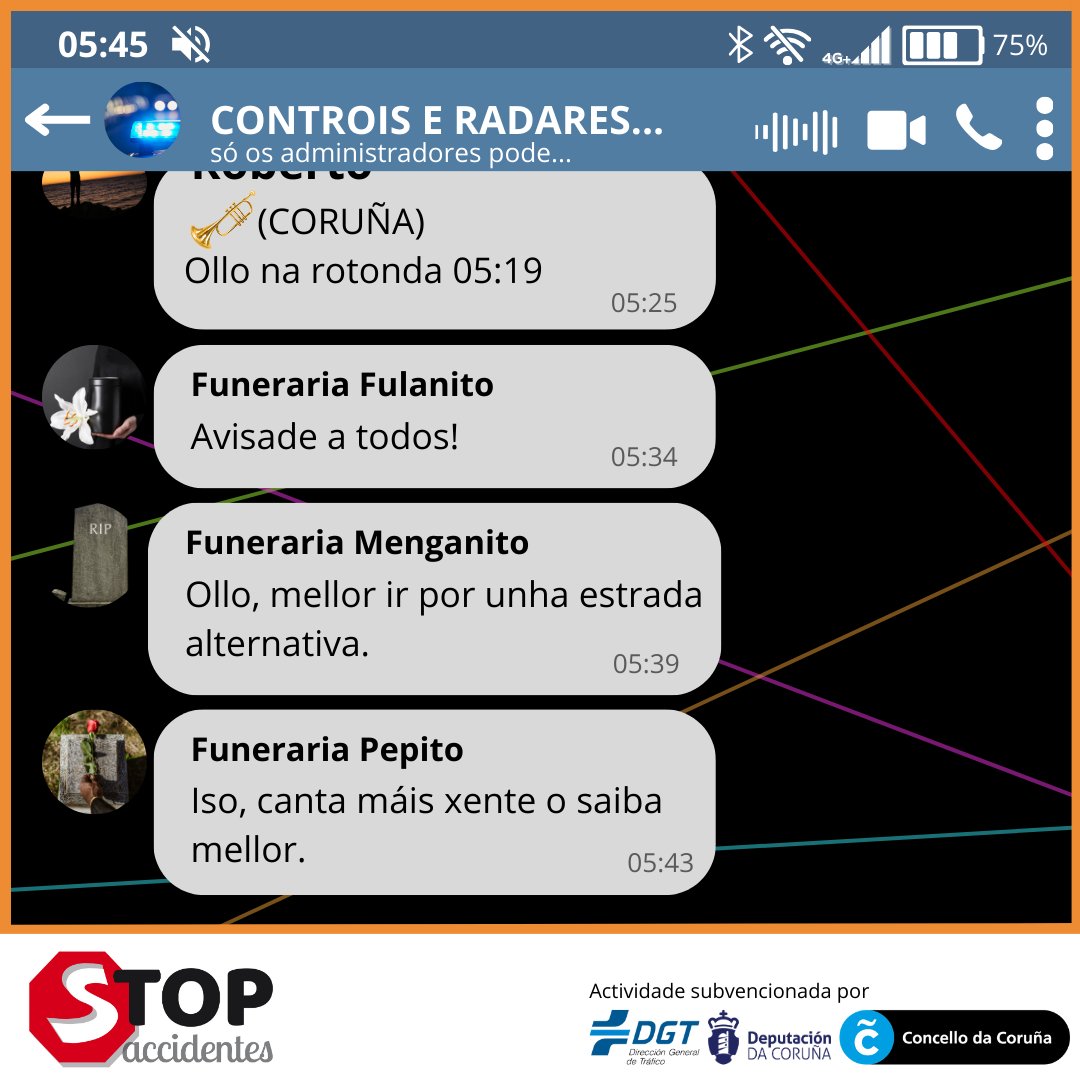 GaliciaStop's tweet photo. Os controis melloran a seguridade viaria, protéxennos e axudan a recadar vida. Non compartas a #localización dun #control, non colabores co negocio ☠️
#AulasActivas #ObjetivoCero #RecaudaVida @DGTes @DACCultura @ConcelloCoruna https://t.co/LzB1INDV5h