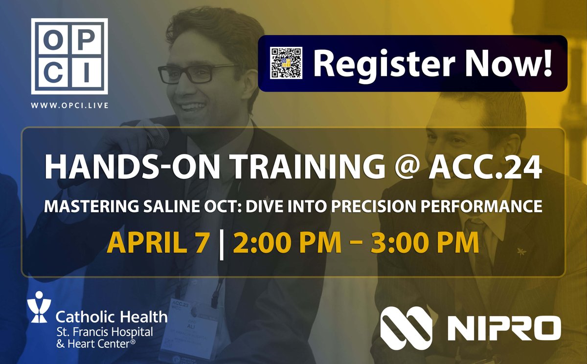 Attending #ACC24? Join OPCI for a hands-on training session "Mastering Saline OCT: Dive into Precision Performance" featuring <a href="/ziadalinyc/">Ziad Ali</a> <a href="/ESHLOF/">Evan Shlofmitz</a> and other leading experts. Learn technical aspects of HF-OCT, tips and tricks, best practices, and more. opci.events/V8LeqK