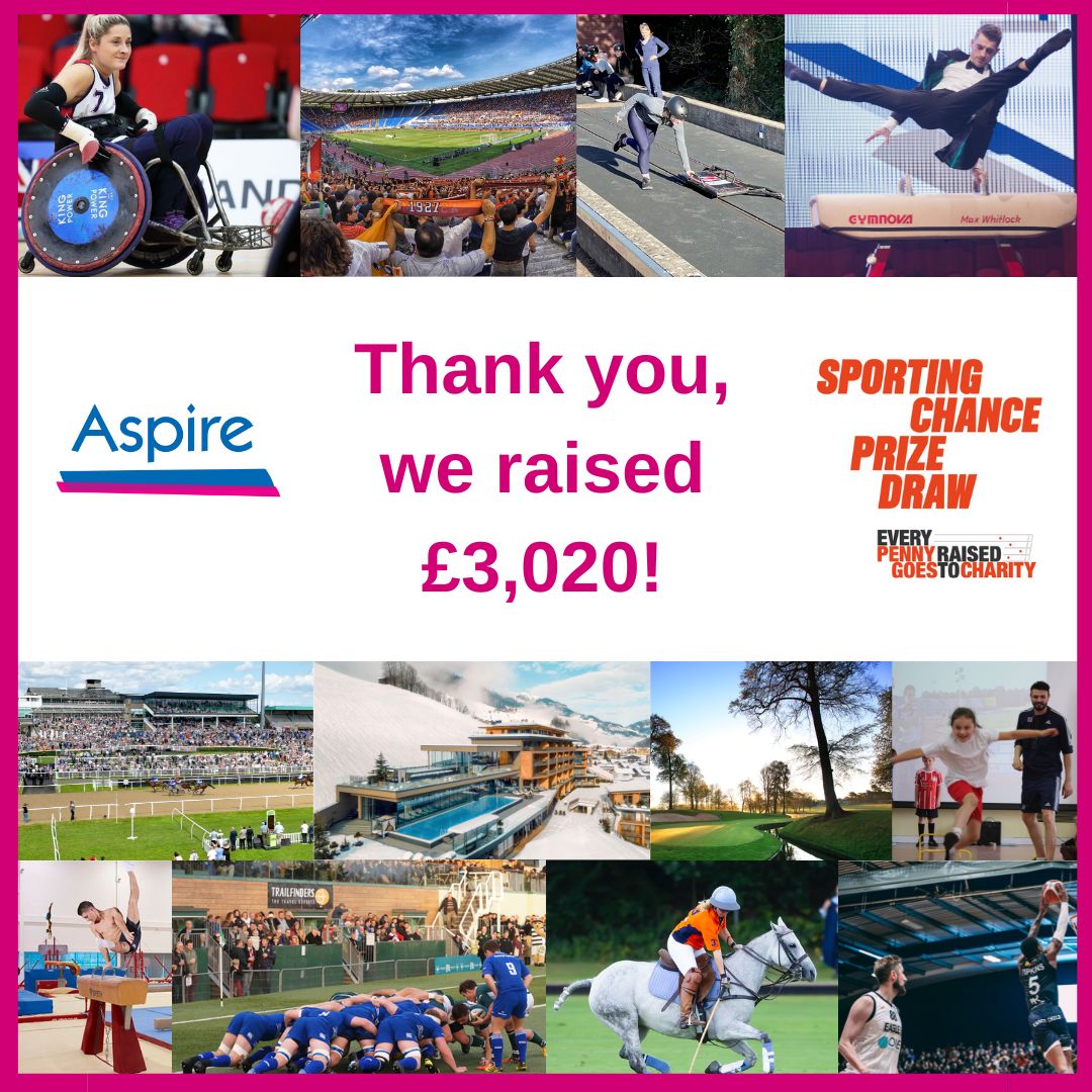 Many thanks to everyone who took part in the @SportingDraw earlier this month. Your donations raised £3,020 for Aspire which will help us continue to support people with Spinal Cord Injury. We’re delighted that four of our donors won prizes – let us know if it was you!
