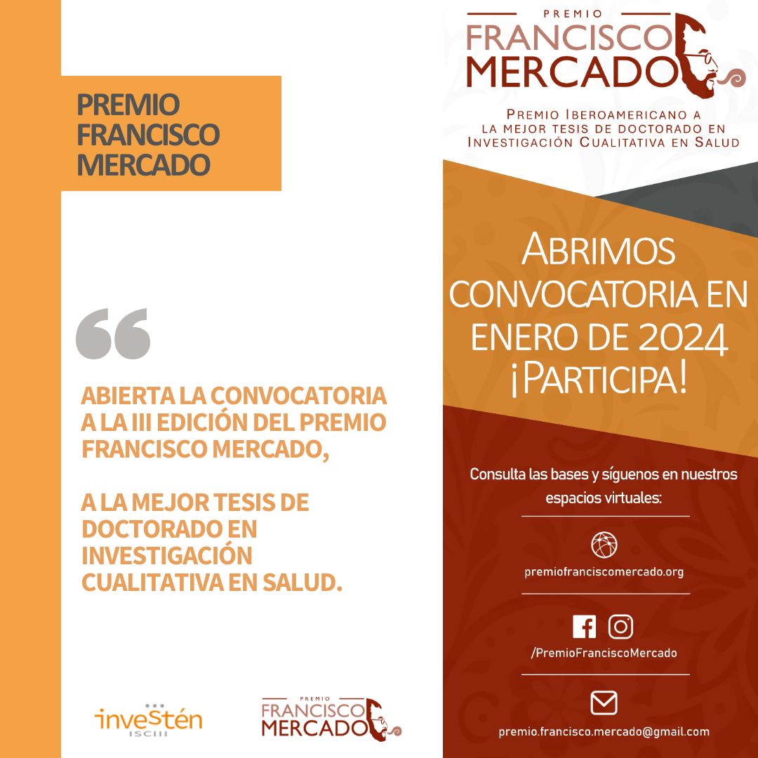 Investenisciii's tweet photo. ¡Participa en la III edición del Premio Francisco Mercado! 🏆
Abierta la convocatoria a la III edición del Premio Francisco Mercado, a la mejor Tesis de Doctorado en Investigación Cualitativa en Salud. 🏆
#premiofranciscomercado #investigacionensalud #investenisciii https://t.co/Me2bqUv81Q
