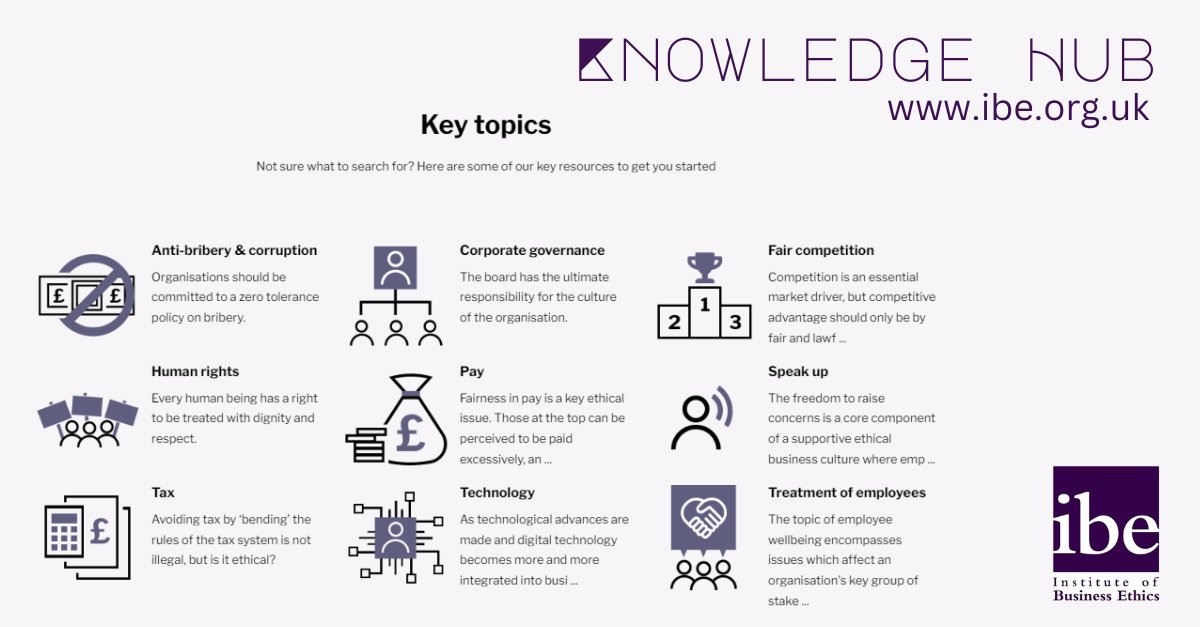 Access a wealth of information and gain insight from a wide range of resources from the IBE Knowledge Hub to help you build a better, more trustworthy, organisation. 👉 Search the hub now ibe.org.uk/knowledge-hub.… #businessethics #ethicalculture #knowledge