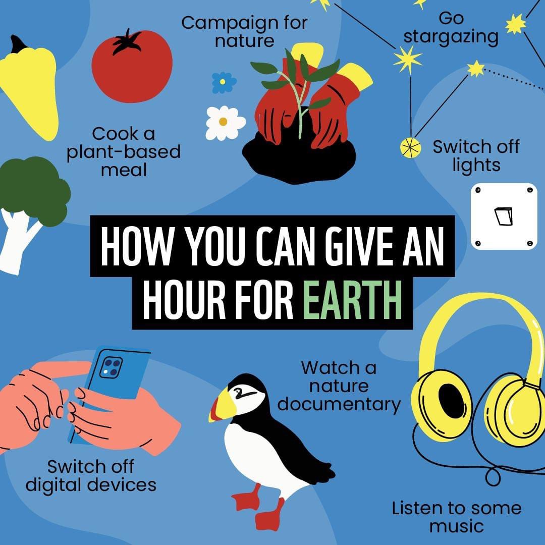 Join us tomorrow, March 23rd, at 8:30 pm local time for an unforgettable opportunity to make a global impact. Take just 60 minutes to engage in any positive activity for our planet. Together, let’s make it the #BiggestHourForEarth. Explore some activities you can indulge in.