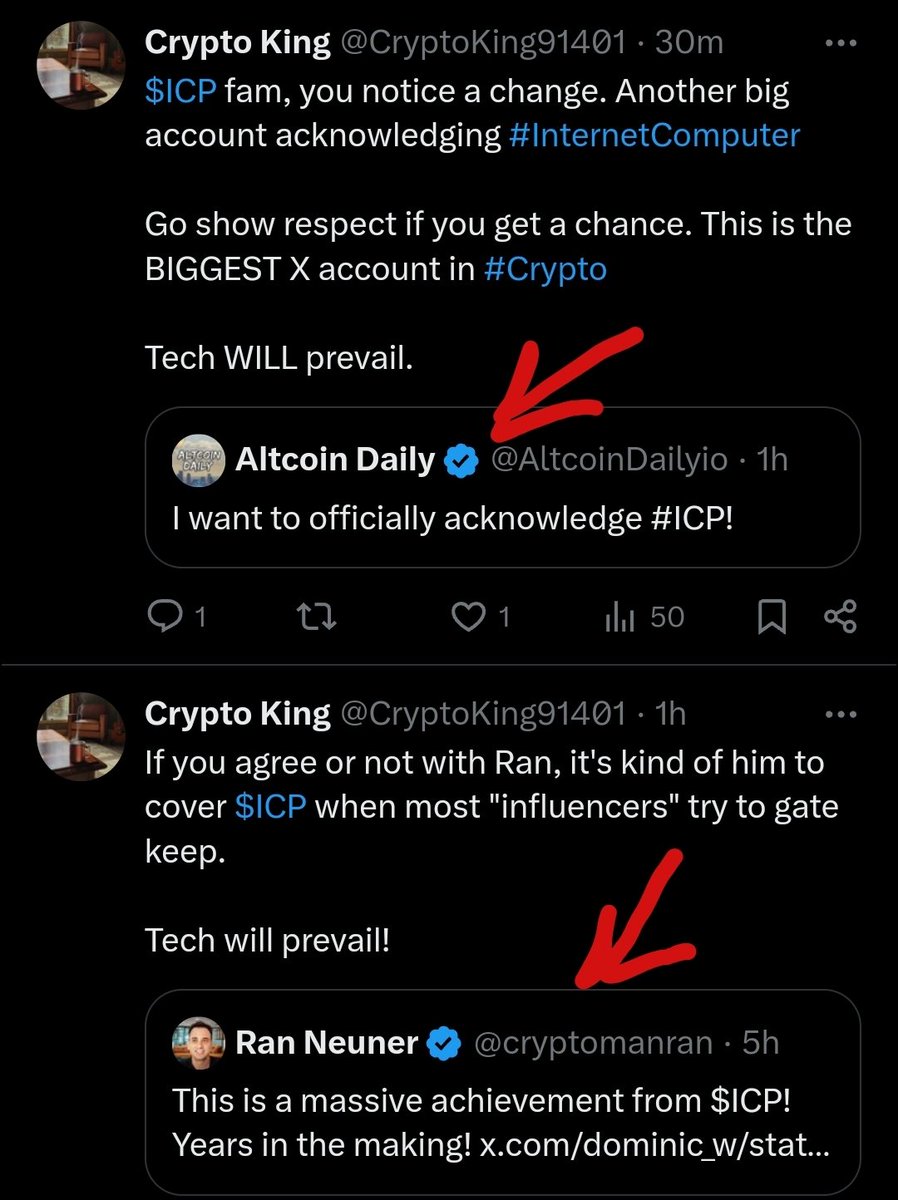 You don't have to pay for marketing. Some times all you need to do is build! 

Ppl complaining about marketing for $ICP should delete tweets and take a 24hr Twitter time out. 

#InternetComputer was featured on the biggest #crypto YouTube

AltCoinDaily 1.4M YouTube, 700k on X.