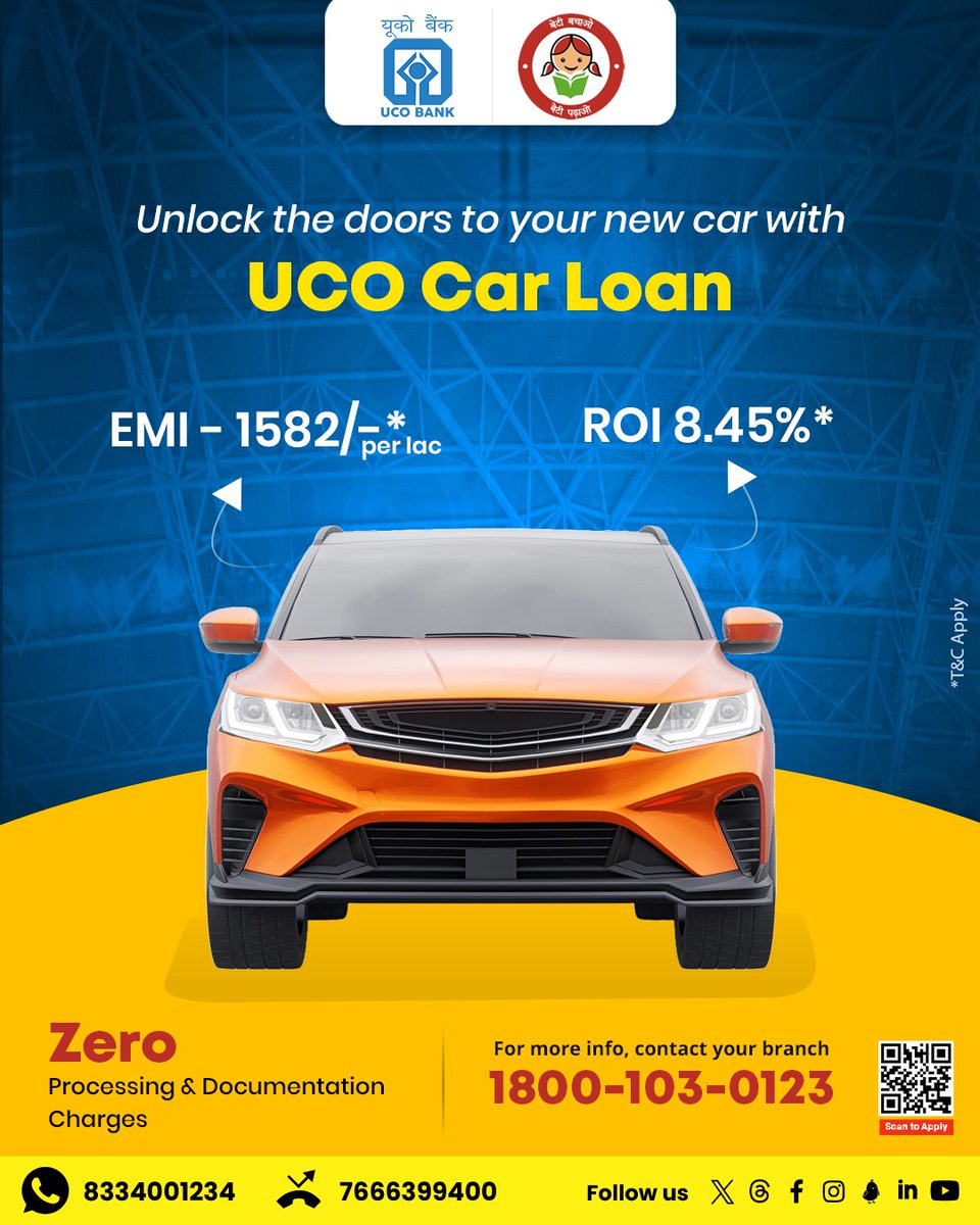 Drive home your favorite #Car today with our easy #CarLoan solutions. #UCOCarLoan #UCOTURNS81 #81YearsOfTrust #UCOBank Honours Your Trust #Banking #Loan
