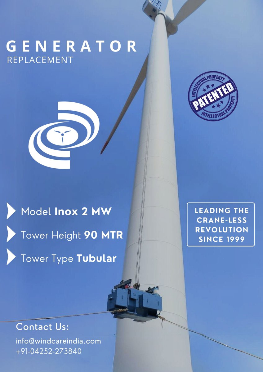 Windcareindia's tweet image. Our Craneless Technology for the Inox 2 MW turbine played a vital role, reaffirming our leadership in renewable energy. Huge thanks to each team member for their exceptional contributions!
#windcare #inox #componentreplacement #windenergy #windpower #windturbines #renewableenergy