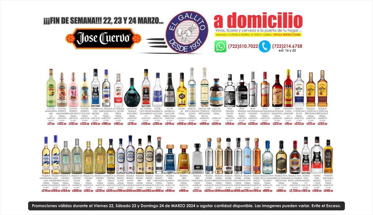 ESTE FIN…

#casacuervo #findesemana #servicioadomicilio #promociones  #cuervo #osonegro #azulcentenario #babymango #licor43 #400conejos #cuervoespecial #grancentenario #cuervotradicional #tequila1800 #maestrodobel #dobeldiamante #licor #ginebra #mezcal #tequila #vodka #whiskey