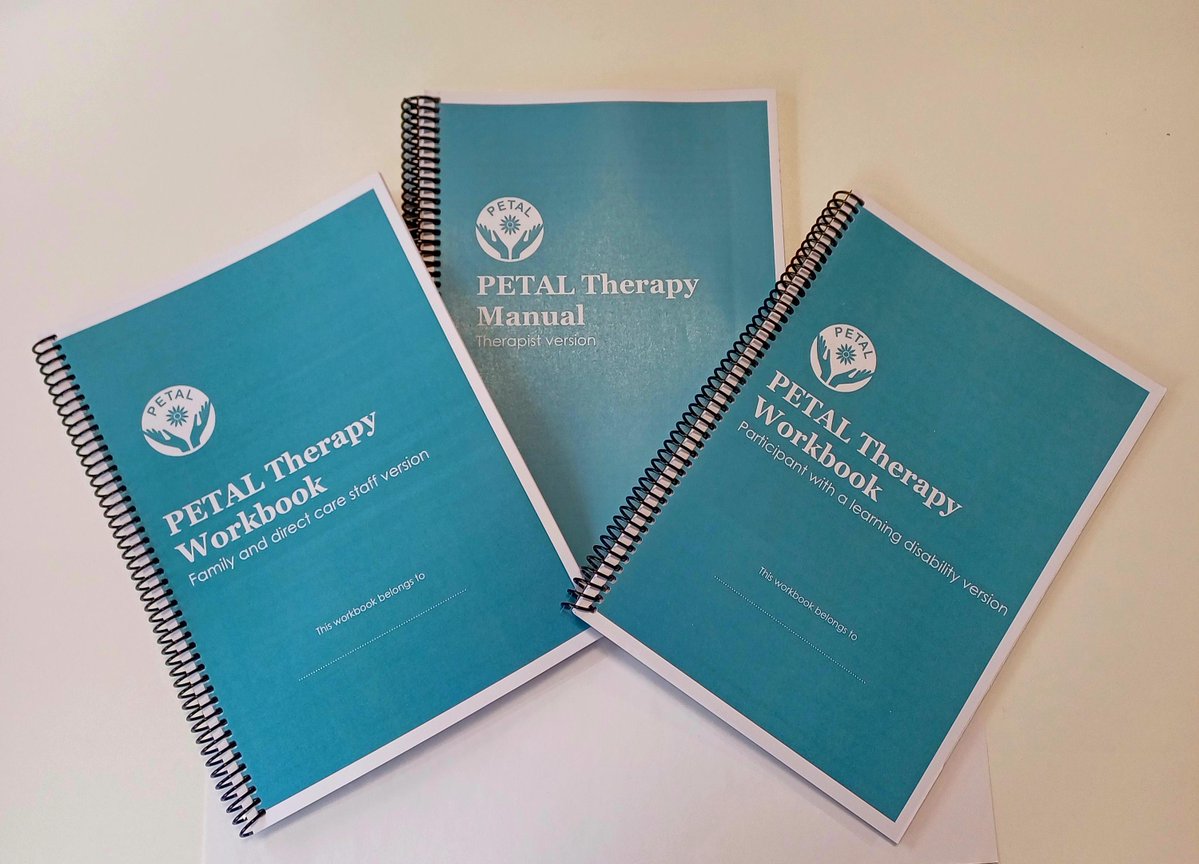 📦 🚚 The new manuals & workbooks for the PETAL trial are here! Our PETAL therapists will use the manual to deliver therapy during the clinical trial. Our participants with learning disability and their carers will use the workbooks to guide them through the therapy sessions.