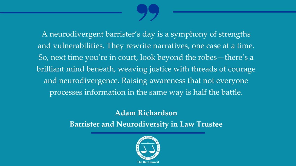 To mark #NeurodiversityCelebrationWeek, @ndin_law trustee Adam Richardson explores a potential day in the life of a neurodivergent barrister & the benefits & pitfalls they may face, raising awareness that no mind should be left behind. Read Adam's blog ⬇️ bit.ly/3PtGfk3