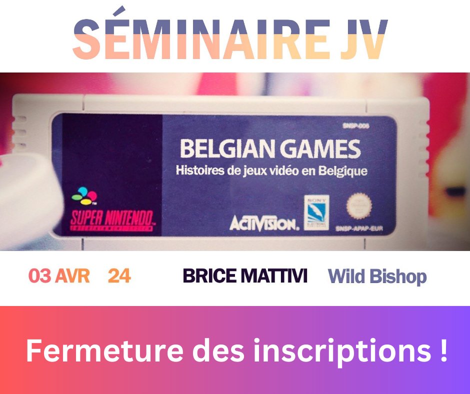 📣DERNIER APPEL📣 ❗️Nous clôturons ce soir les inscriptions pour le séminaire avec Brice Mattivi, c'est donc votre dernière chance pour y assister sur le plateau de la Grand Poste ! 👉 Si ce n'est pas déjà fait, inscrivez-vous sur liegegamelab.uliege.be