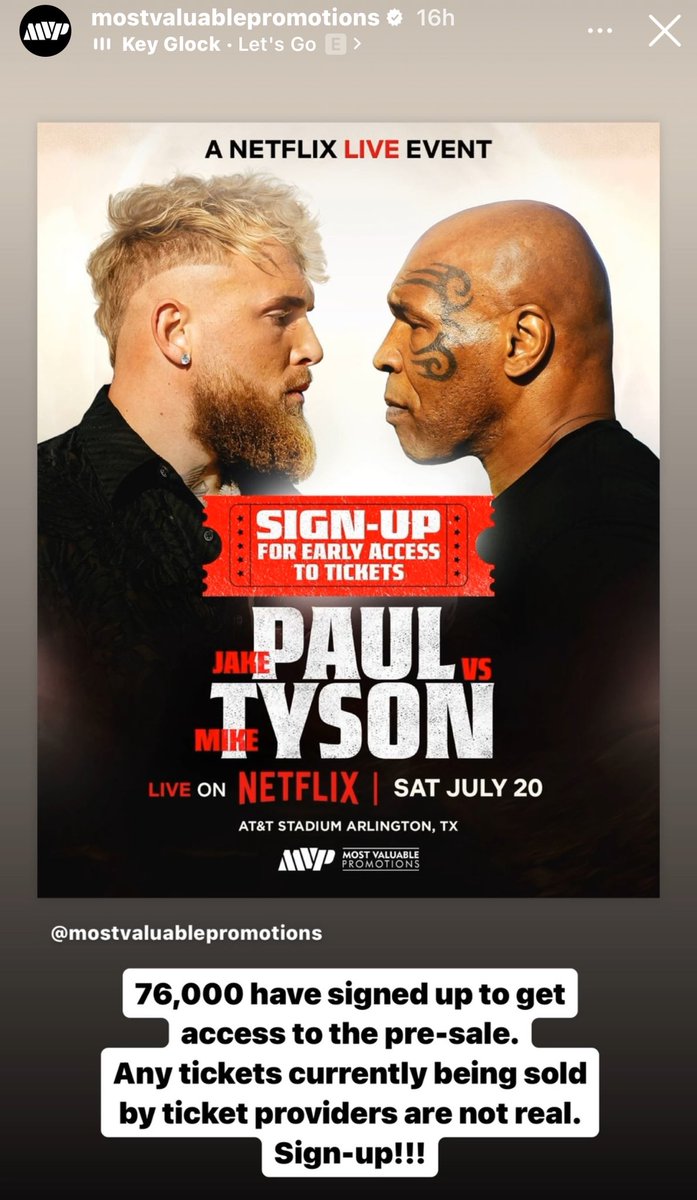 ‼️ Most Valuable Promotions have 76k sign-ups for early access tickets to Jake Paul vs Mike Tyson bout 🎫📈