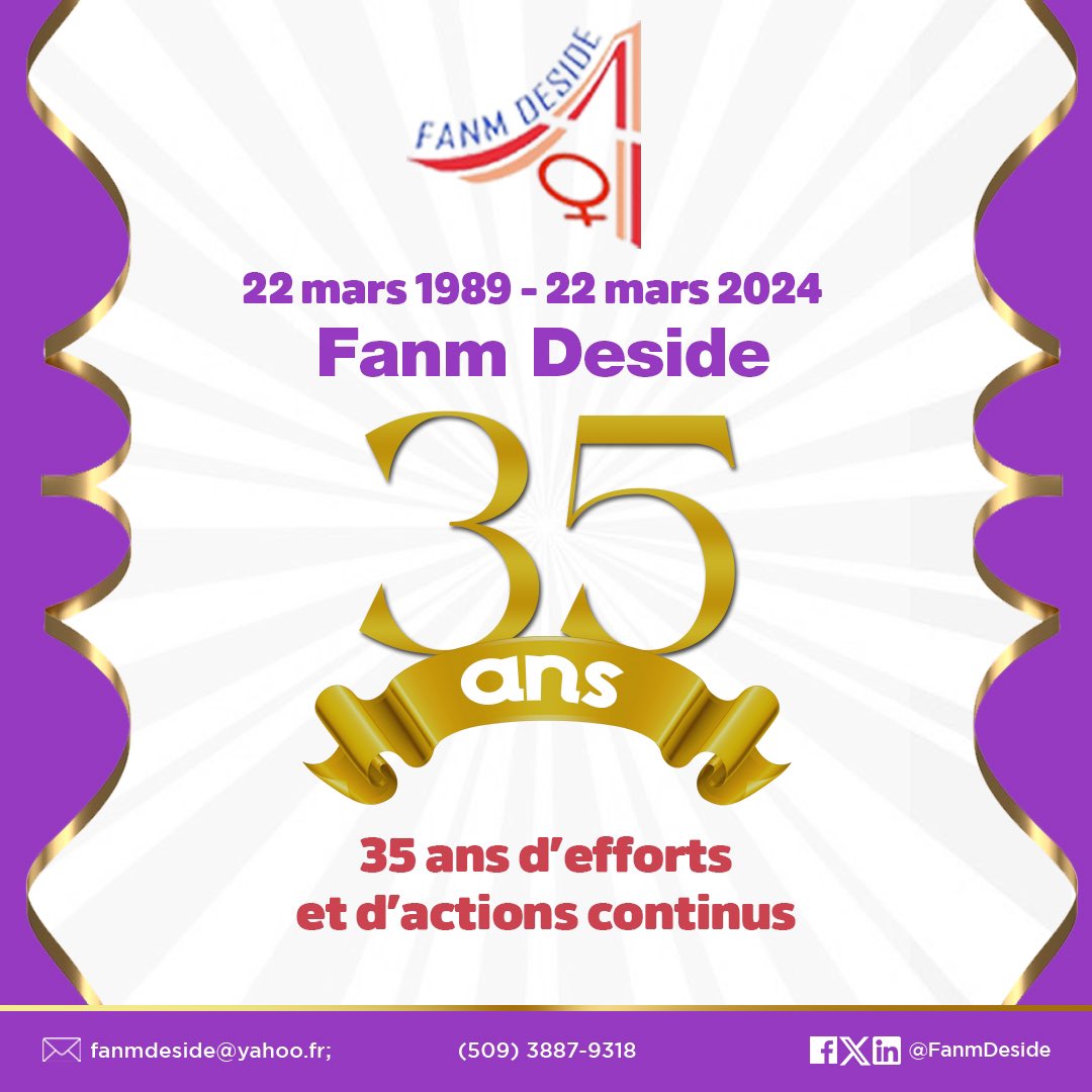 FANM DESIDE, 35ans d’efforts et d’actions continus pour le respect des droits des femmes et des filles. 

#FanmDeside #35Ans #Anniversaire #Birthday