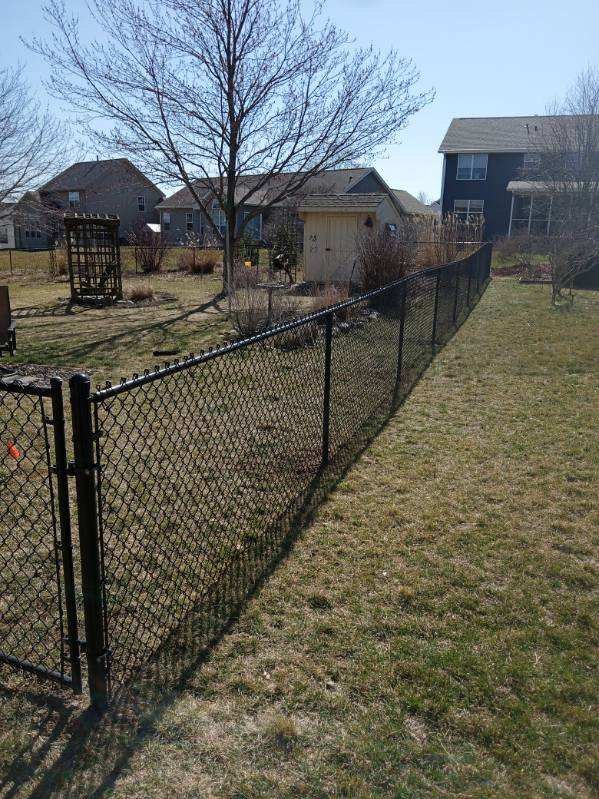 lifetimefence98's tweet photo. Another black vinyl chain link fence done in Cedar Rapids. Great job to Rob &amp; Crew!🙌

Black vinyl chain link is a great, sturdy option for keeping your pets in and let the have the ability to roam your yard!🐕

Give us a call today for a quote!📲 https://t.co/a6E0wy3TrG