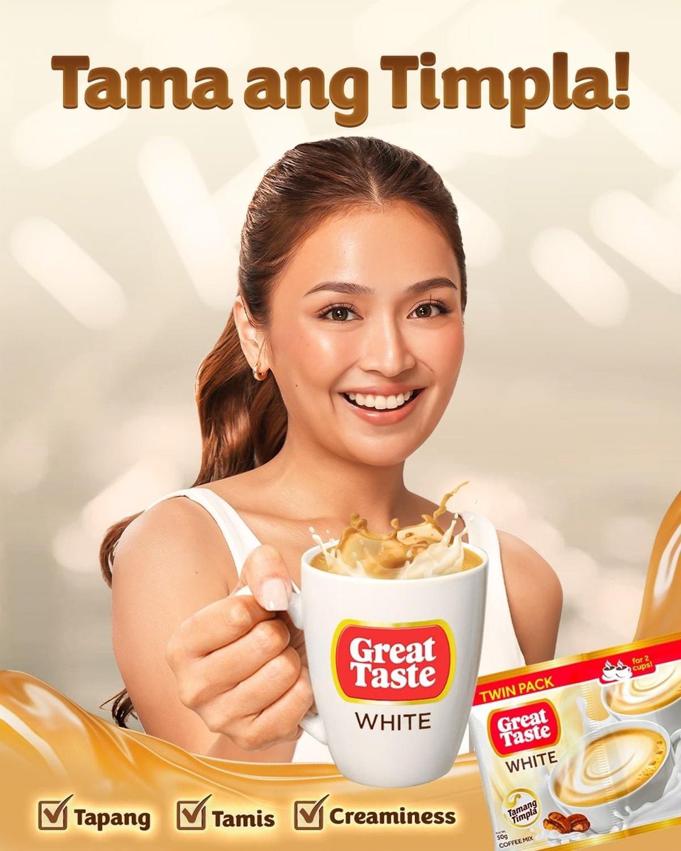 OfficialKBB's tweet photo. Tama na sa kapeng sobra sa tamis at sobra sa tapang! Dito ka na sa #TamangTimpla - Great Taste White! ☕️🤍

#KathrynForGreatTasteWhite
#KathrynForGreatTasteCoffee
Bili na, https://t.co/umg7UYawjY. https://t.co/7fOMoKtF6D