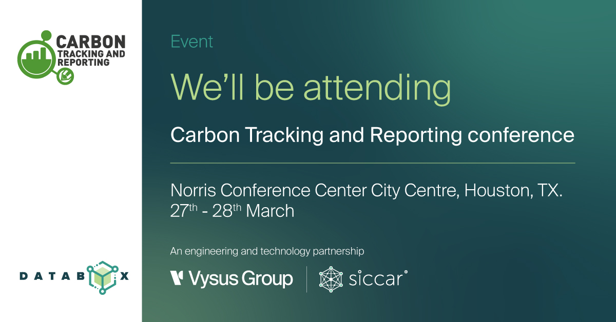 We'll be with our partner @SiccarNet exhibiting @ the Carbon Tracking & Reporting Conference in Houston next week to talk about our collaborative secure and verifiable emissions data management solutions. #emissionsreporting #partnership #databox #technicalexcellence