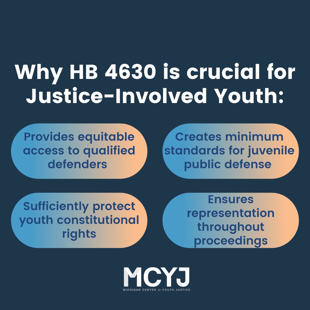 miyouthjustice's tweet photo. Creating min. standards for juvenile public defense helps guarantee every child receives the support &amp; advocacy they need. MCYJ is committed to ensuring the passage of HB 4630 so all youth are able to navigate the legal system with dignity &amp; fairness. #juvenilejustice https://t.co/7Y3xwHzVN4