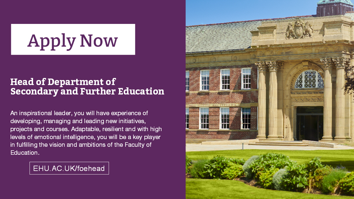 🎓Job Opportunity Alert 🎓 Are you an inspirational leader with a passion for education & experience of leading new initiatives, projects & courses? We're seeking an exceptional Head of Secondary and Further Education - apply here ehu.ac.uk/foehead Closing date Sun 7 April