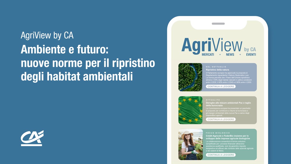 Nel numero di marzo di Agriview by CA, la newsletter a cura di Crédit Agricole Italia con @TerraVitaMag, parliamo di tutela dell’ambiente e del ripristino degli habitat naturali 👉 credit-agricole.it/redazionali-ag…