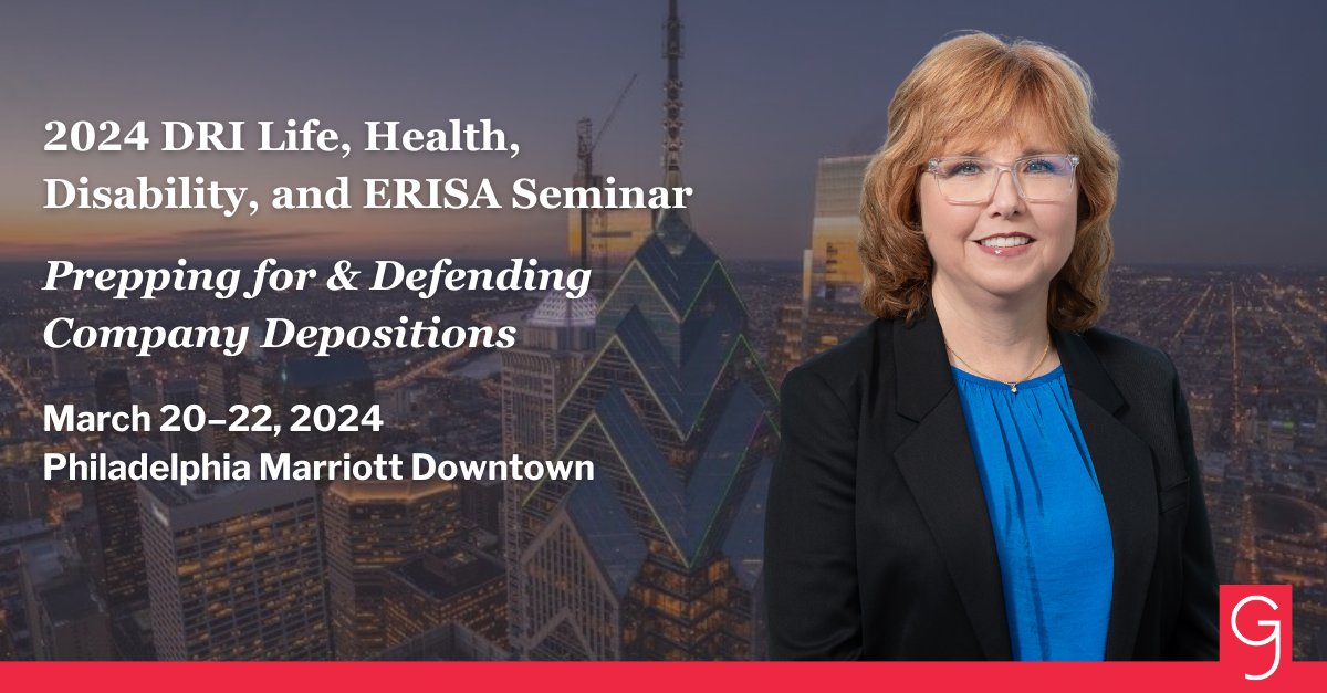 Leasa Stewart is presenting today at the @DRICommunity's Health, Disability, and ERISA Seminar on 'Prepping for & Defending Company Depositions.