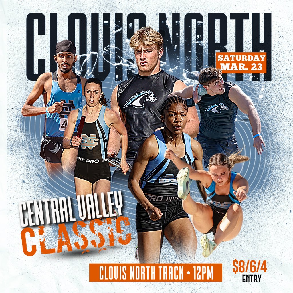 Come out to @cntrack Central Valley Classic this Saturday. Over 2,500 entries and plenty of state caliber talent! 12pm @ Clovis North Track