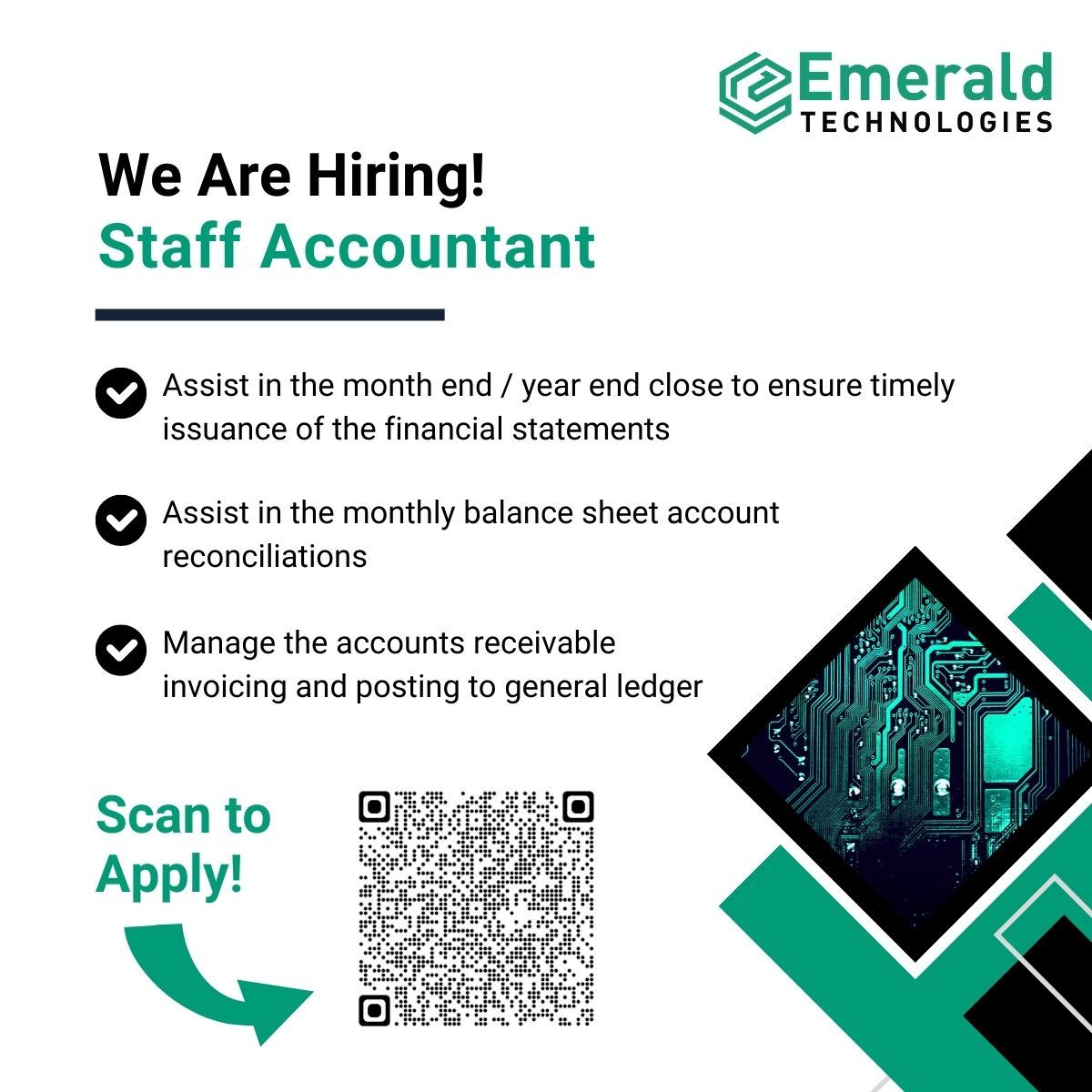 Emerald_Tech_US's tweet image. We have an exciting opportunity for a Staff Accountant to join our Brea, CA team!
 
If you have a passion for numbers and want to be a part of a dynamic team, apply today!
workforcenow.adp.com/mascsr/default…

#Accountant
#StaffAccountant
#Manufacturing