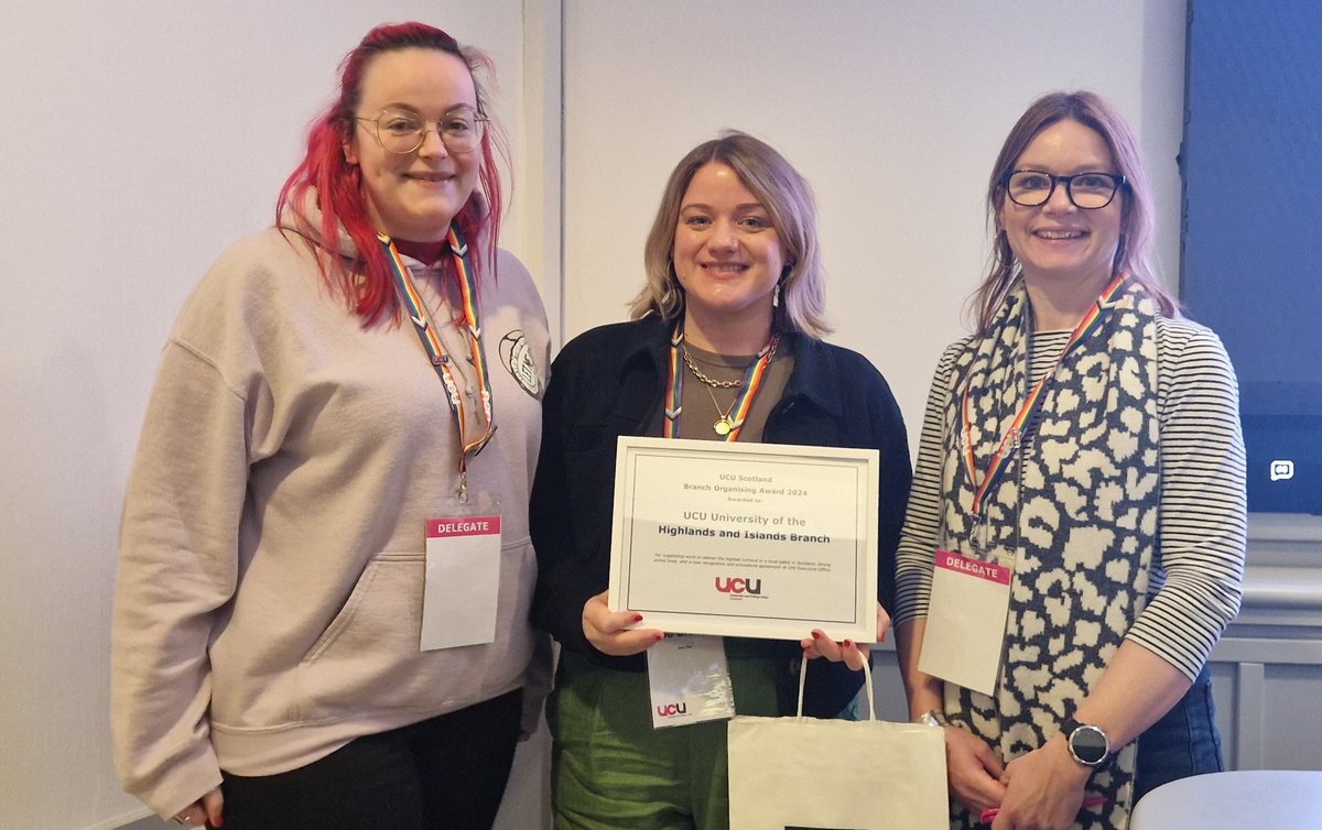 This year's UCU Scotland branch organising award awarded to @UHI_UCU by @DrJoGrady for outstanding organisation, ballot turnout, picket lines and winning recognition at UHI