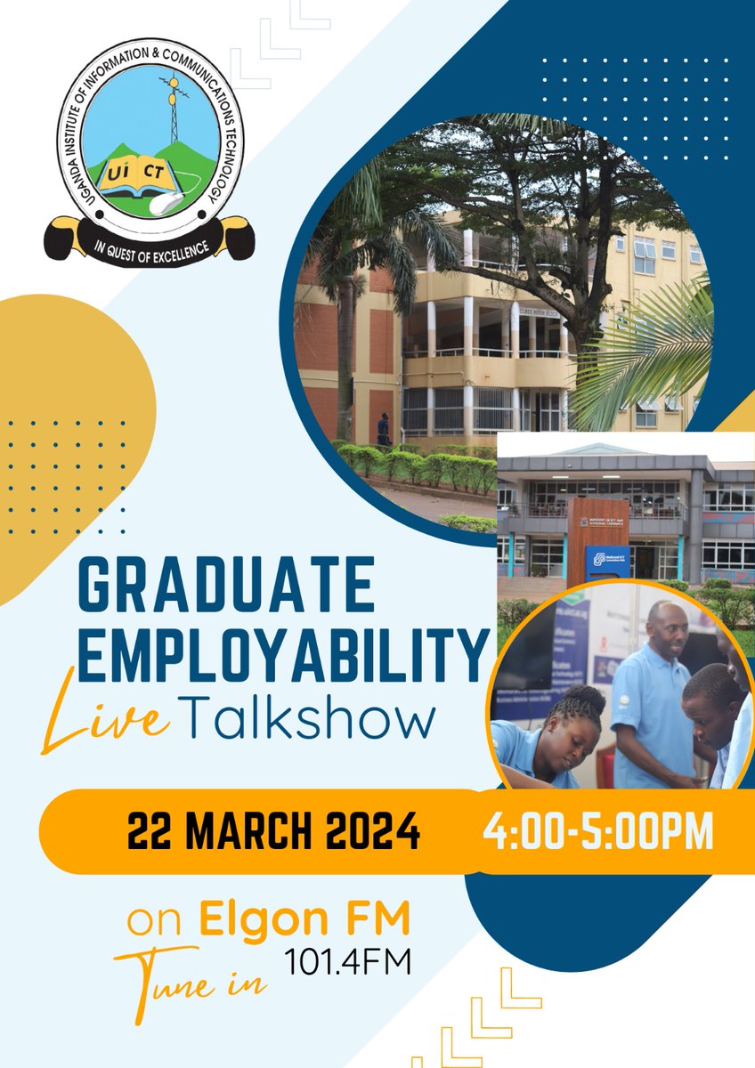 What do you know about Graduate Employability? The @UICTug technical team will be hosted live @ElgonFMMbale from 4 to 5pm this evening. Tune in and know about Graduate Employability & innovation. @MoICT_Ug @UCC_Official