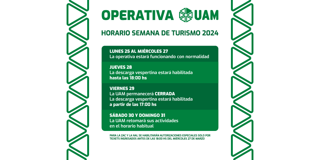 🚨 COMUNICADO 🚨 Informamos el funcionamiento de la UAM durante la Semana de Turismo 2024.