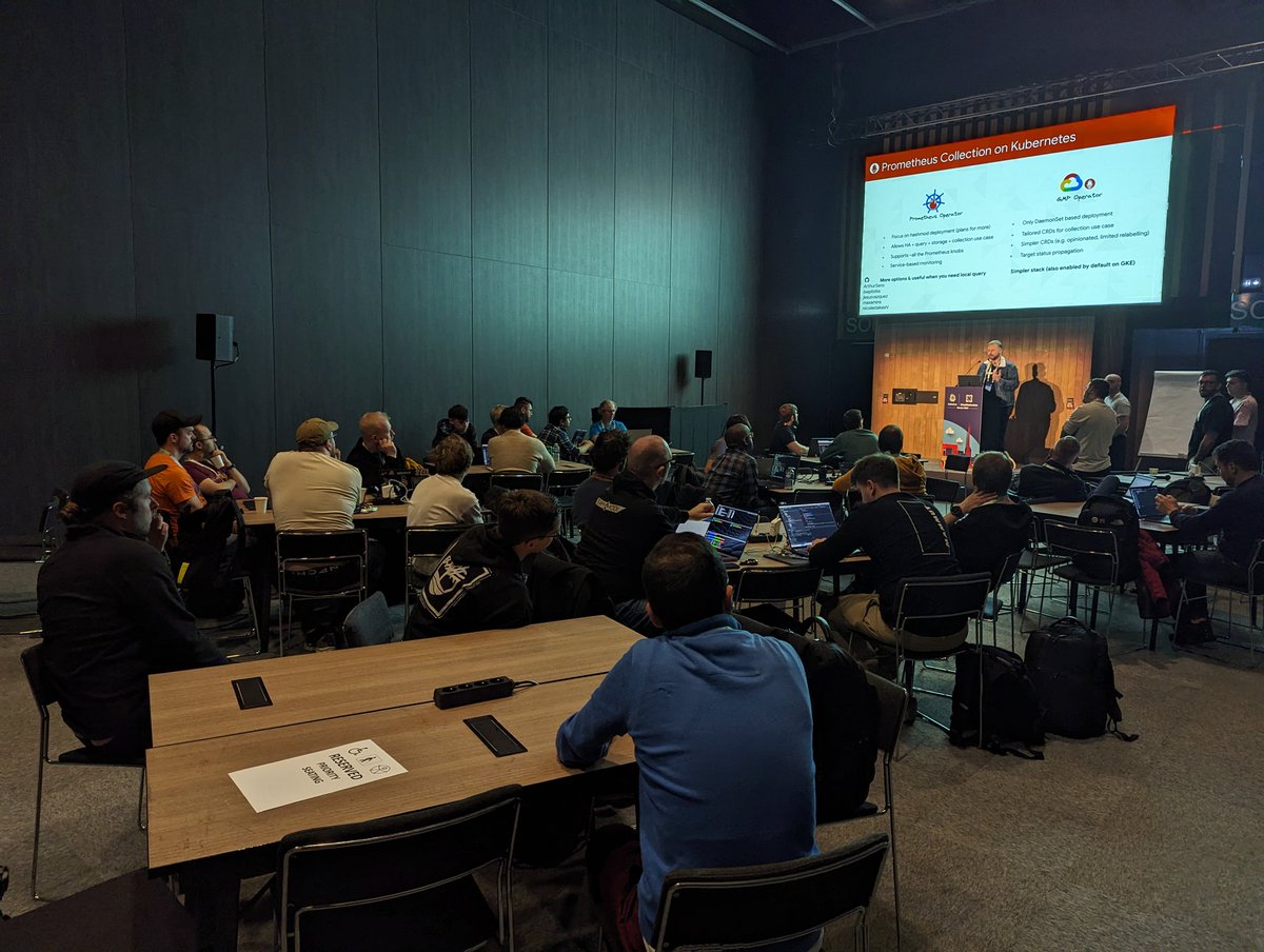 Matthias Loibl - social.metalmatze.de/@metalmatze (@metalmatze) on Twitter photo Finally managed to get to level 7.3 for the first time on Friday at 2pm. 🤣
Full room for the "Contribfest: Hands-On Scaling of <a href="/PrometheusIO/">PrometheusMonitoring</a> Metric Collection with <a href="/PromOperator/">Prometheus Operator</a>" 🥳 Finally managed to get to level 7.3 for the first time on Friday at 2pm. 🤣
Full room for the "Contribfest: Hands-On Scaling of <a href="/PrometheusIO/">PrometheusMonitoring</a> Metric Collection with <a href="/PromOperator/">Prometheus Operator</a>" 🥳
