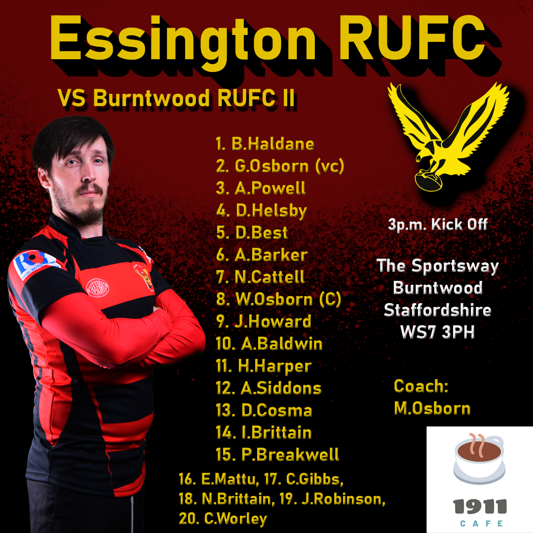 𝑻𝑬𝑨𝑴 𝑵𝑬𝑾𝑺 This will be the squad to face Burntwood RUFC II in the league. Saturday 23rd March 3PM KO The Sportsway, Burntwood, Staffordshire, WS7 3PH Come along and support the lads.