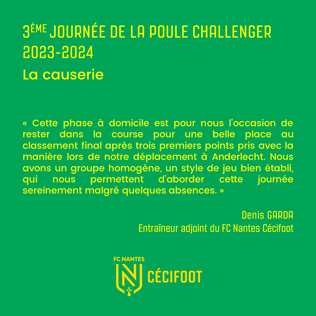 🗣 La causerie 🗣

La causerie avant la 3ème journée du Championnat de France B1 (Poule Challenger) prévue ce samedi à Rezé est proposée par Denis GARDA, l’un de nos entraineurs adjoints, qui évoque les ambitions du club pour la fin de saison.

#FCN #Cécifoot #OnEstNantes