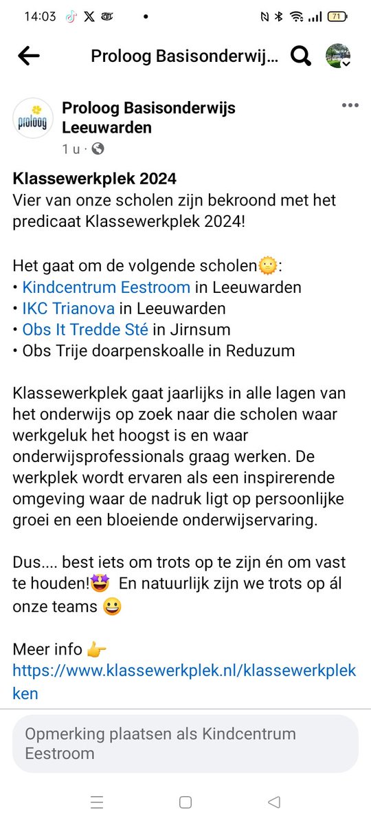 KLASSEWERKPLEK 2024
Met dit bericht gaan we goed het weekend in.