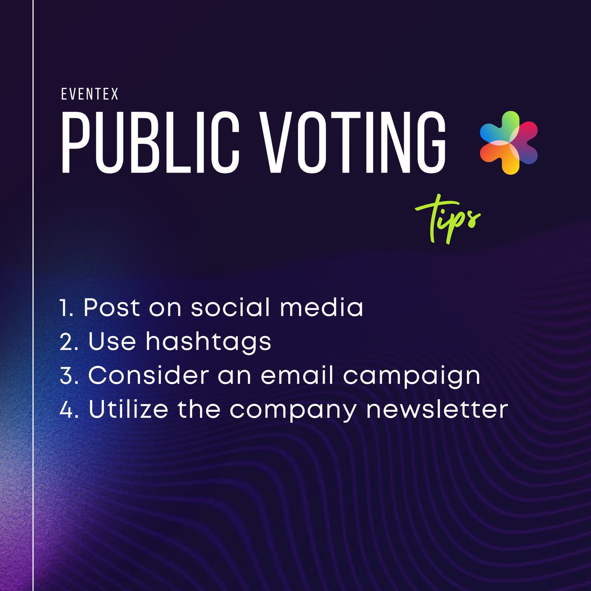 With public voting underway, we've got some invaluable tips to help you maximize your chances of success! 💡 By utilizing some or all of them you’ll be able to get exposure and support for your entry in the People’s Choice categories.🏆

#eventexawards2024 #publicvoting