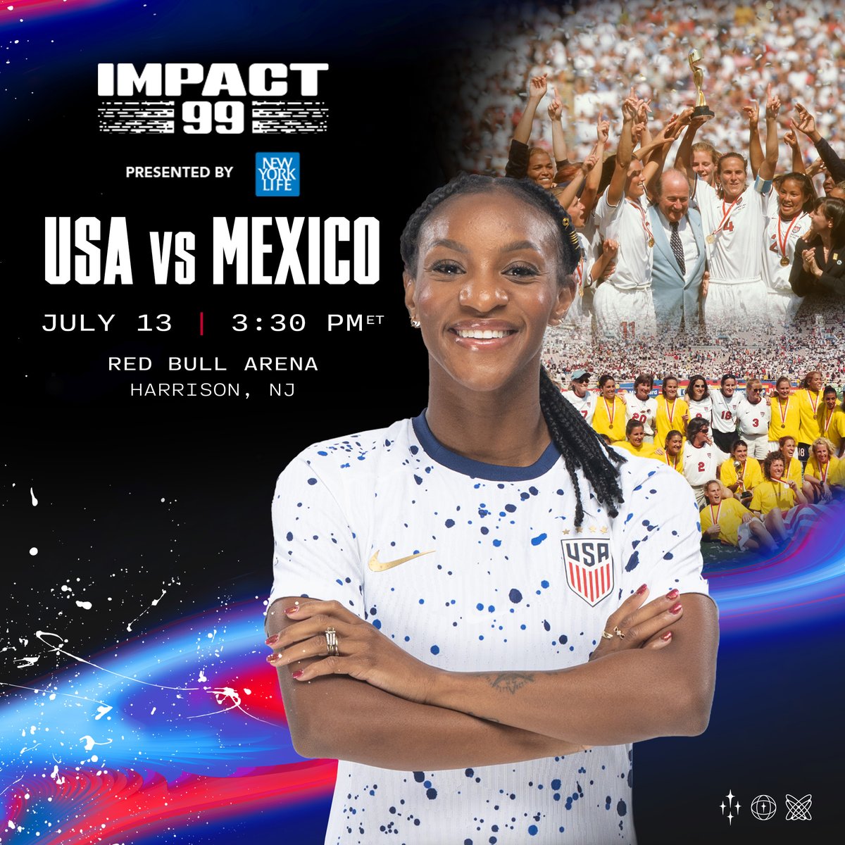 🚨 Match Announcement 🚨 Impact 99 Legacy Match, presented by @NewYorkLife 🇺🇸 USA vs Mexico🇲🇽 📆 July 13 📍 Harrison, NJ Full Details » ussoc.cr/WNTMEX99