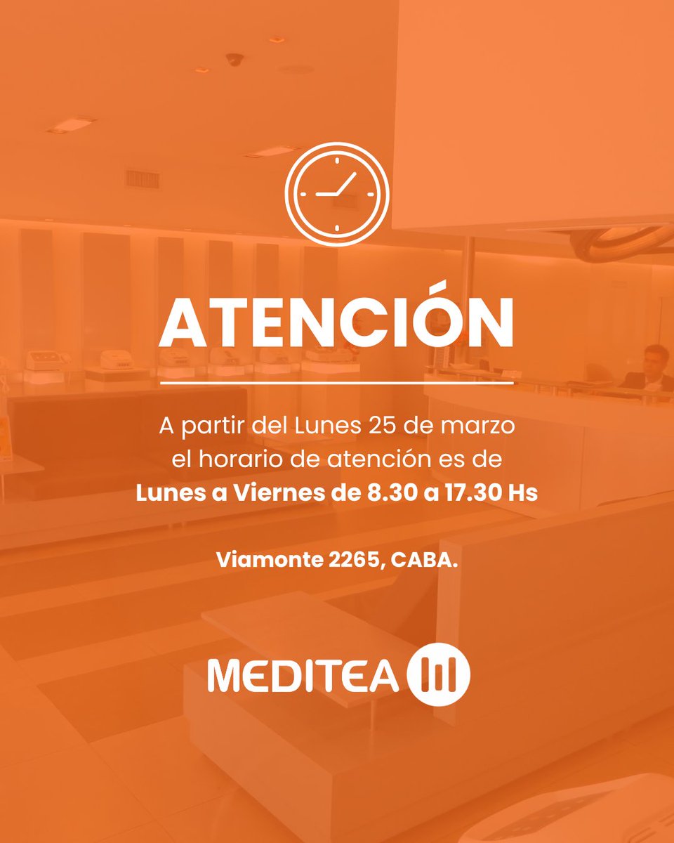 NUEVO HORARIO DE ATENCIÓN

A partir del Lunes 25 de marzo el horario de atención es de Lunes a Viernes de 8.30 a 17.30 Hs.

Viamonte 2265, CABA.