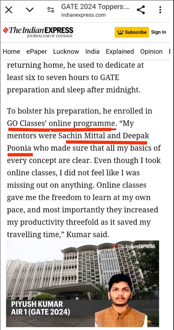 DeepakkPoonia's tweet image. LINK: indianexpress.com/article/educat…
Follow: @GOClasses_CSE for #GATECSE #GATEDA
#GATE2024 #AIR1 #GOCLASSES