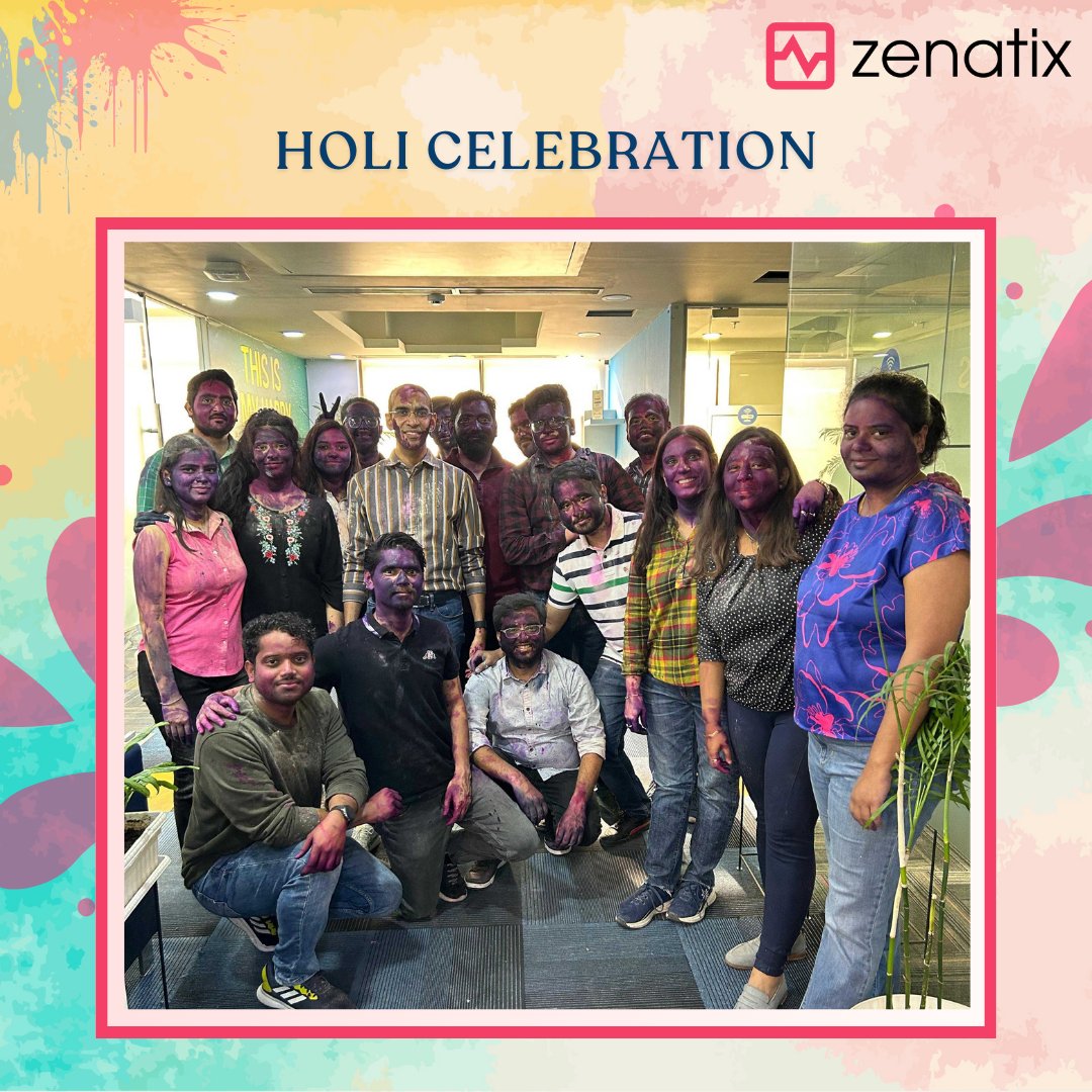 The festival of colours brings us together in vibrant unity, spreading joy and cheer—a glimpse of Holi celebrations at Zenatix.

#Holi #HoliAtWork #Zenatix