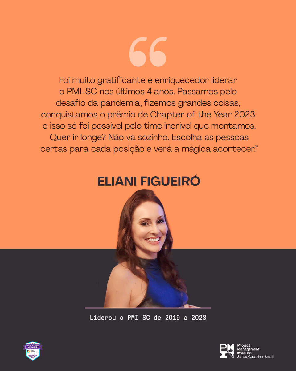 PMISC's tweet photo. Nossa ex-presidente Eliani Figueiró liderou o PMI-SC com excelência nos últimos quatro anos e, como recompensa de sua liderança, recebemos o prêmio de Capítulo do Ano na categoria 1, em 2023.

Quantas mulheres brilhantes fazem parte de nossa história! 

#PMISC #gestaodeprojetos https://t.co/Q5DaMrY1Pj