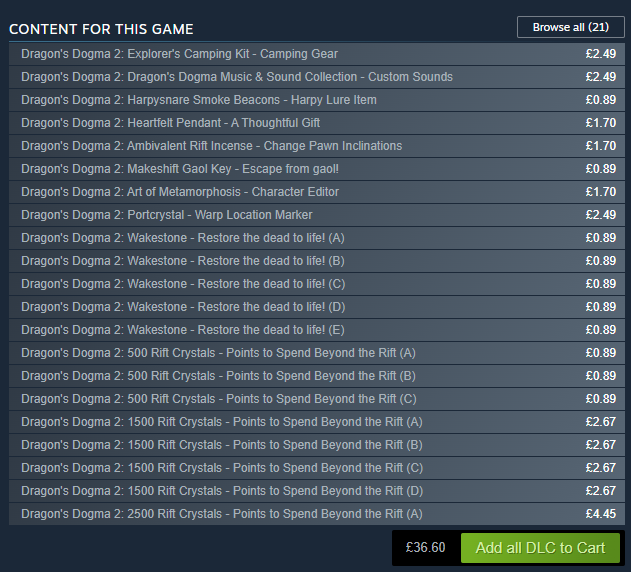 ManyATrueNerd's tweet image. I'm looking forward to Dragon's Dogma 2 as a game, and all the gameplay I've seen look great, but... this? In a single player game that already costs £50 - £65 depending on version? For what looks a lot like basic quality of life stuff? This is a bad look.