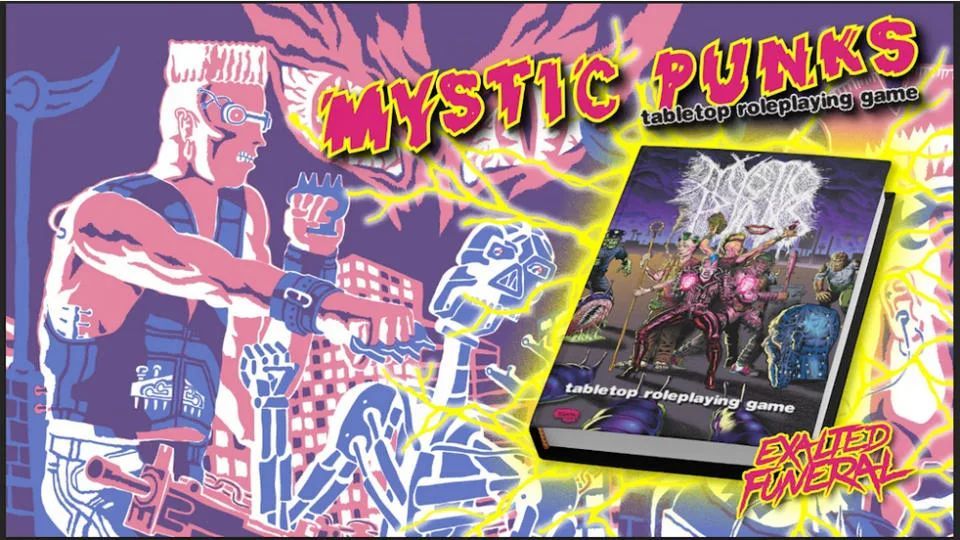 @ExaltedFuneral a lancé une campagne Kickstarter pour « Mystic Punks », un nouveau jeu de rôle sur table. Vous combattrez le paranormal en incarnant  un pompiste imprégné de Majick ou un goth de centre commercial doté d'armes démoniaques. #MysticPunks #JDR #TTRPG