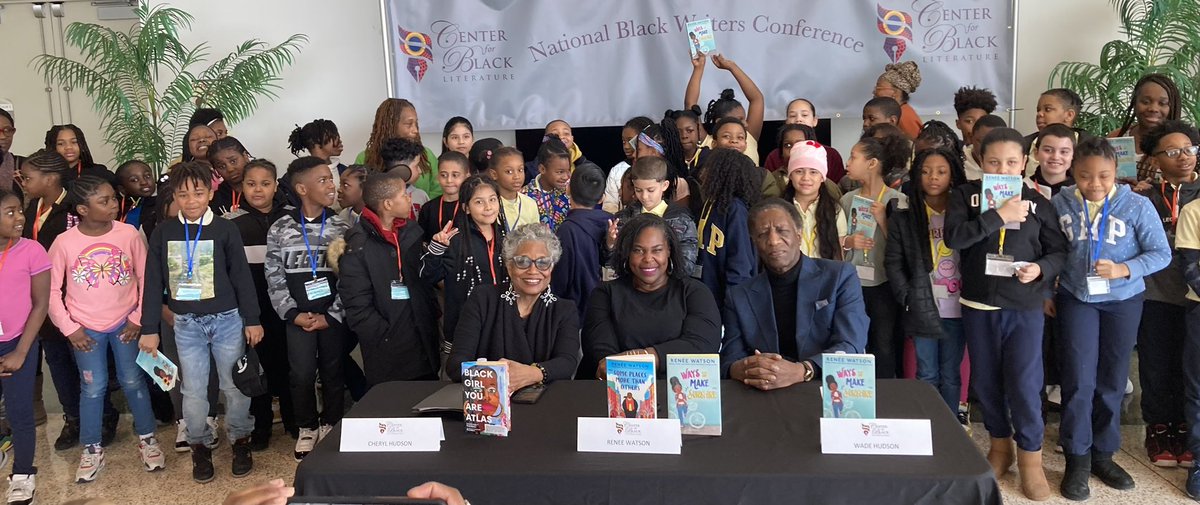 A literary conference that asks ‘where do we go from here’ isn’t complete without our youth.☺️ 📸 Jason Reynolds, Renee Watson, Jenn Baker, Dr. Brenda Greene, Cheryl Willis Hudson, Wade Hudson 📸 Cheryl, Renee, Wade with students at #NBWC2024 Youth Program @Center4BlackLit