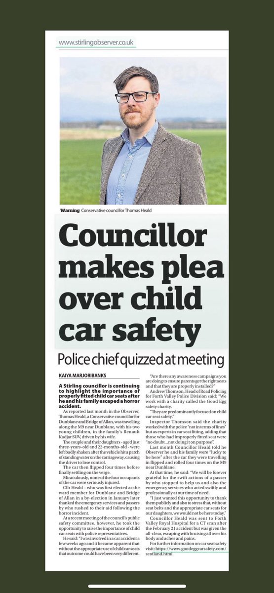 This is such an important message and we are relieved to hear that Councillor Heald and his family are safe. We often only get one chance in a collision and if our child seat is unsuitable for our child / car, the outcome can be devastating. goodeggsafety.com