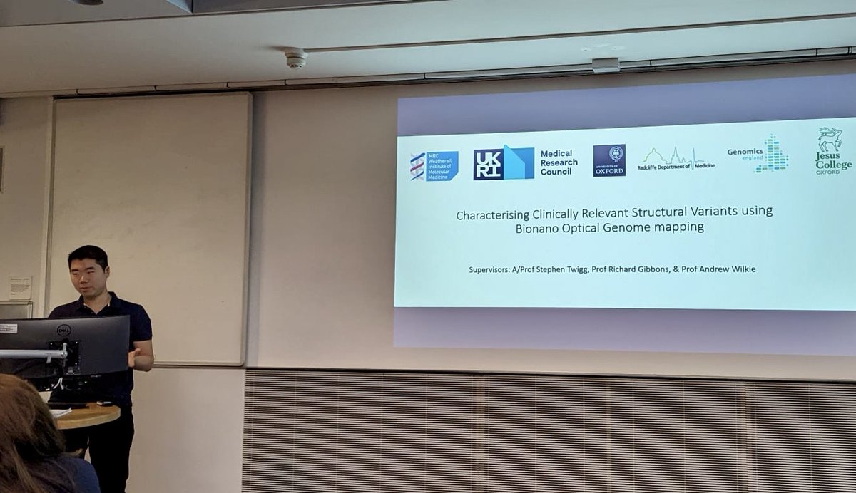 Lab alumnus Yang Pei is today presenting part of his DPhil work in the @CaS_Genomics Long Read Case Detectives Event: 'Characterising clinically relevant structural variants using @bionano optical genome mapping'