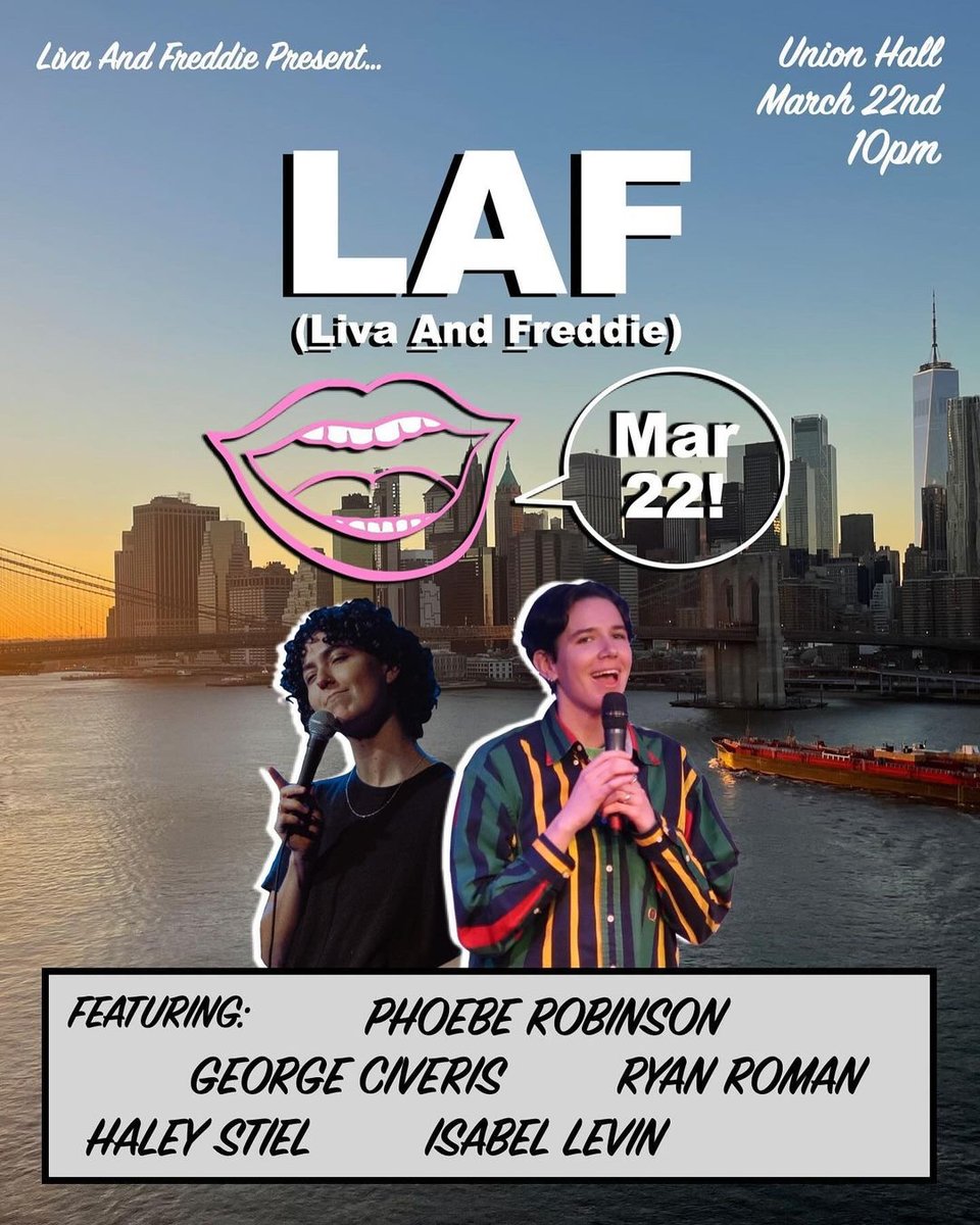 TONIGHT! LAF Hosted by @realchoppedliva and @freddie_shanel! Featuring Special Guests @dopequeenpheebs @georgeciveris @cryinroman @haleyuka + @IsabelLevin1! 9:30PM Doors ∙ 10PM Show 🎟️: tinyurl.com/36zyaz2f