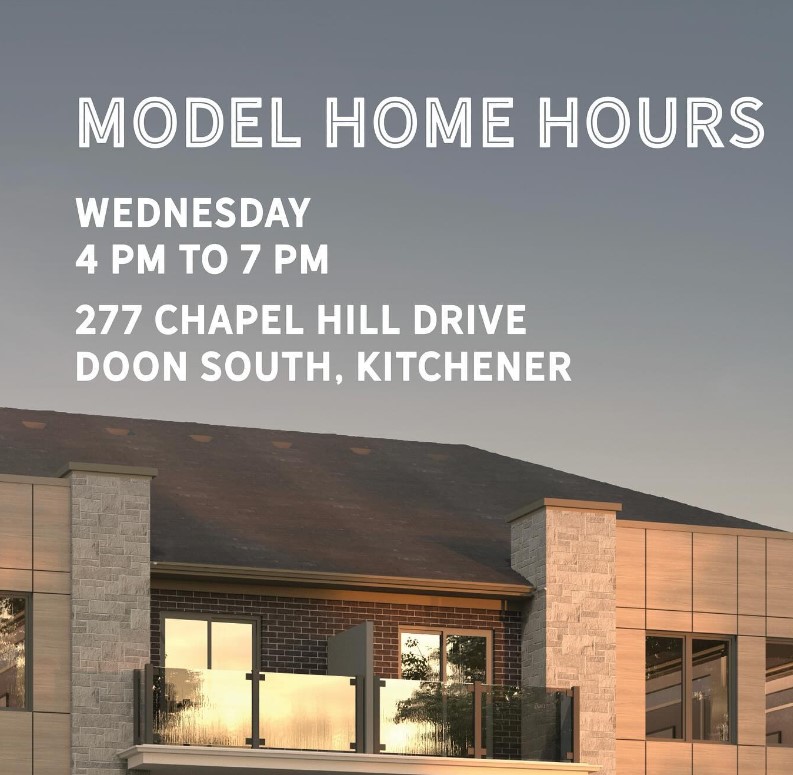 SOUTH CREEK: The Community
.
VISIT OUR MODEL HOME  
277 Chapel Hill Drive
Wednesday 4 PM to 7 PM   
Saturday 12 PM to 5 PM
'
#kitchener #kitchenerontario #kitchenerrealestate #kwawesome #waterloo #waterlooontario #cambridgeontario #cambridgerealestate #hespeler #hespelerontario